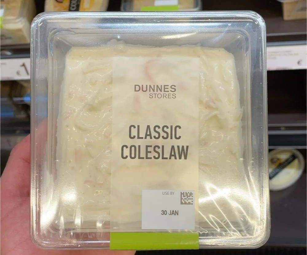 DUNNES STORES CLASSIC COLESLAW USE BY H 31 AUG 13.
