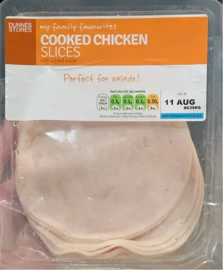 Cooked chicken slices