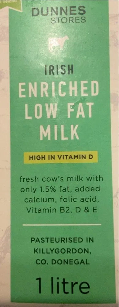 Irish enriched low fat milk