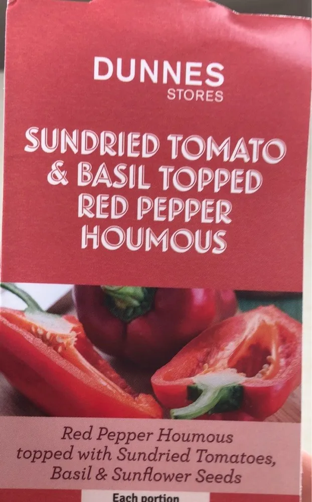 Sundried tomato & basil topped red pepper hummus