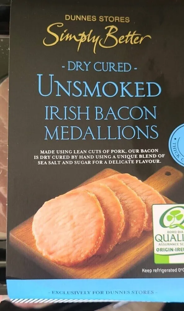 Thick Cut Unsmoked Dry Cured Irish Bacon Medallions