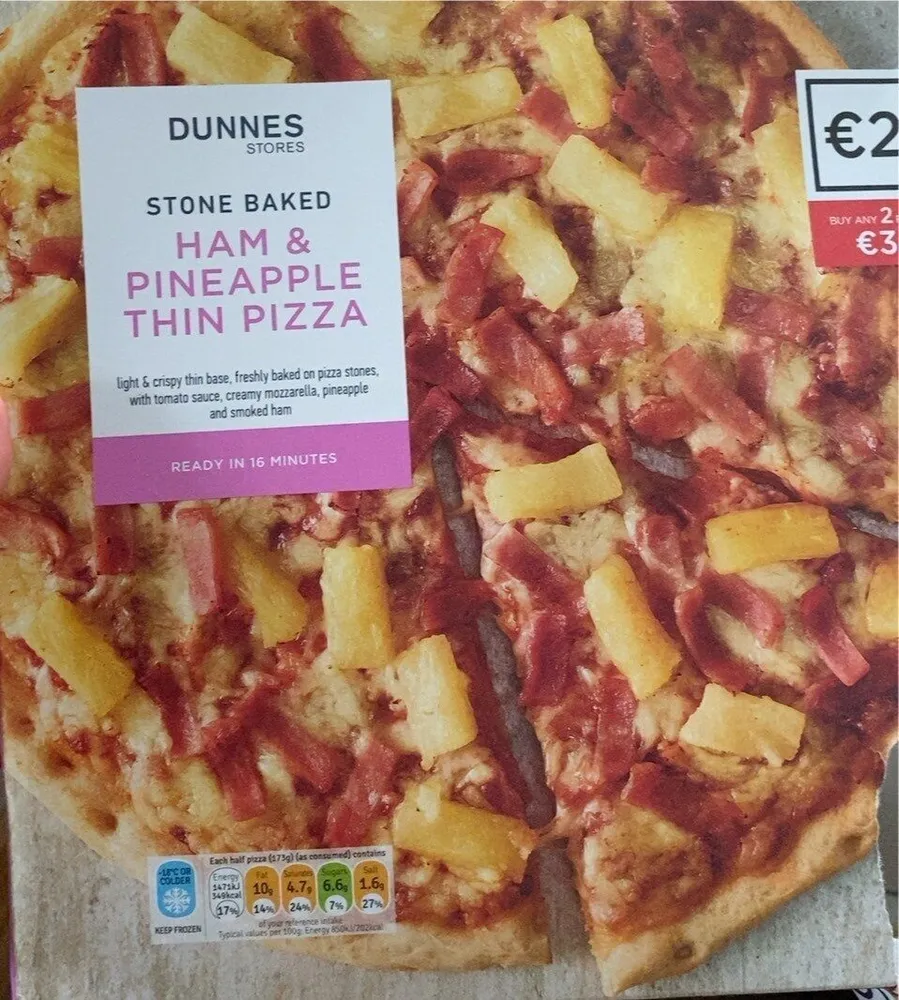 Ham and pineapple thin pizza