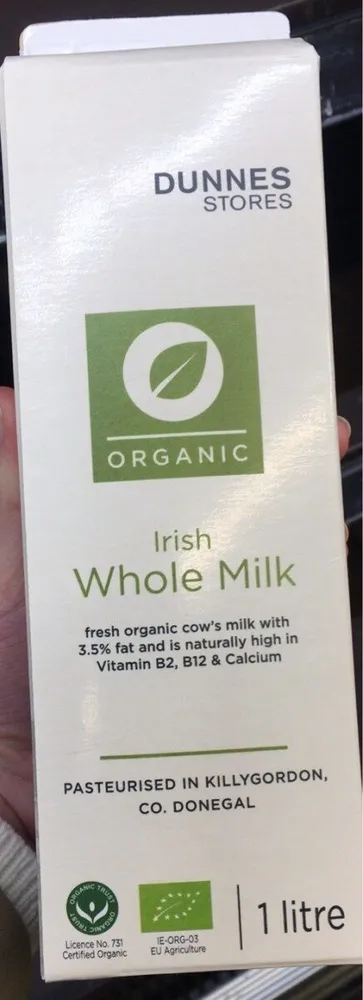 Organic Irish whole milk