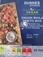 Onion Bhaji Bento Box with rice, quinoa, mango chutney