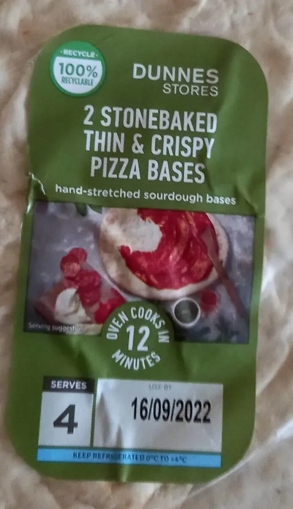 2 Stonebaked thin crispy pizza bases
