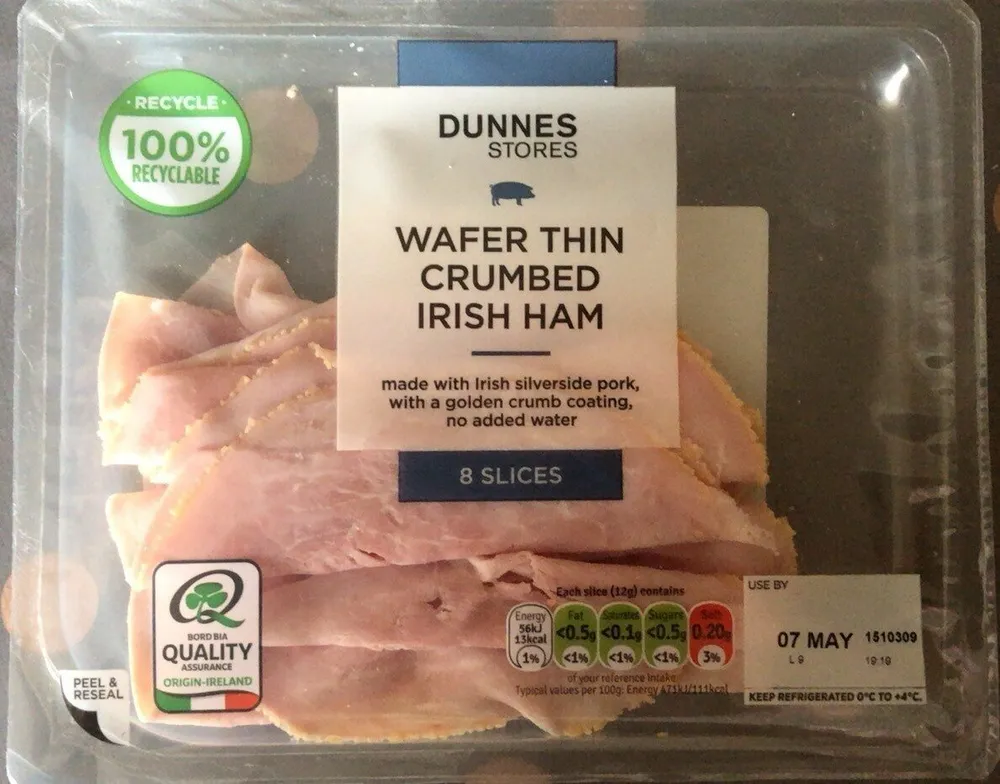 Wafer thin crumbed irish ham