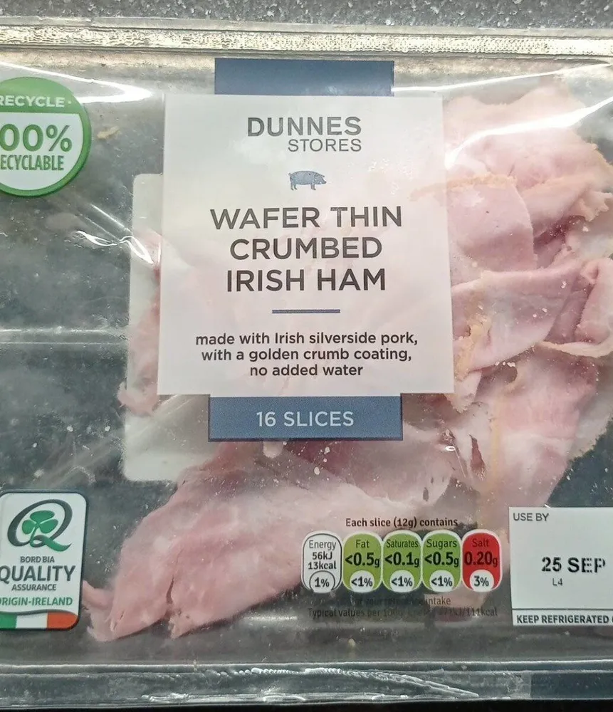 Wafer thin crumbed ham