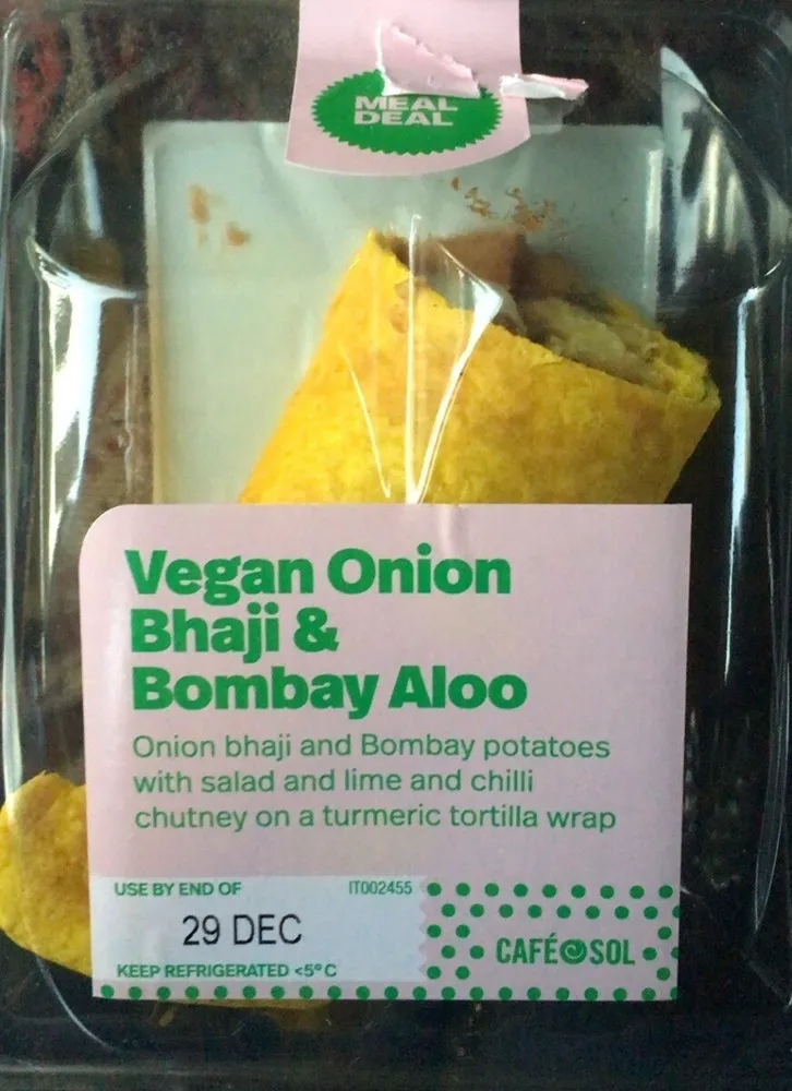 Vegan onion bhaji & bombay aloo