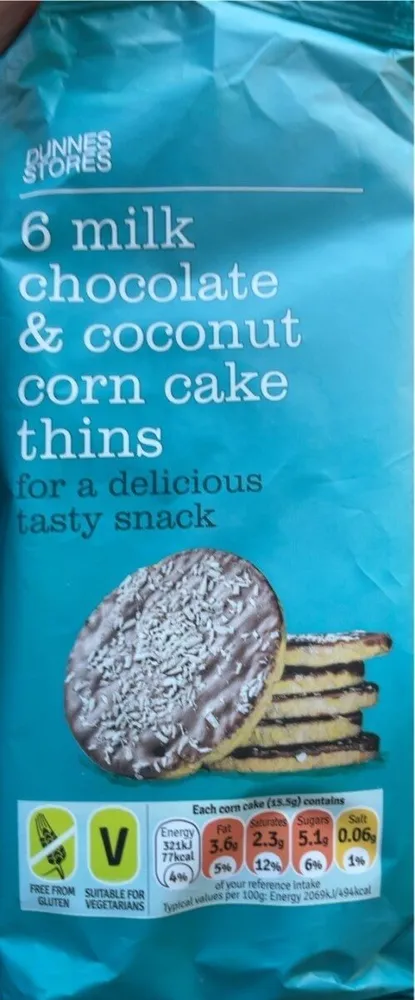 Milk chocolate and coconut corncake thins