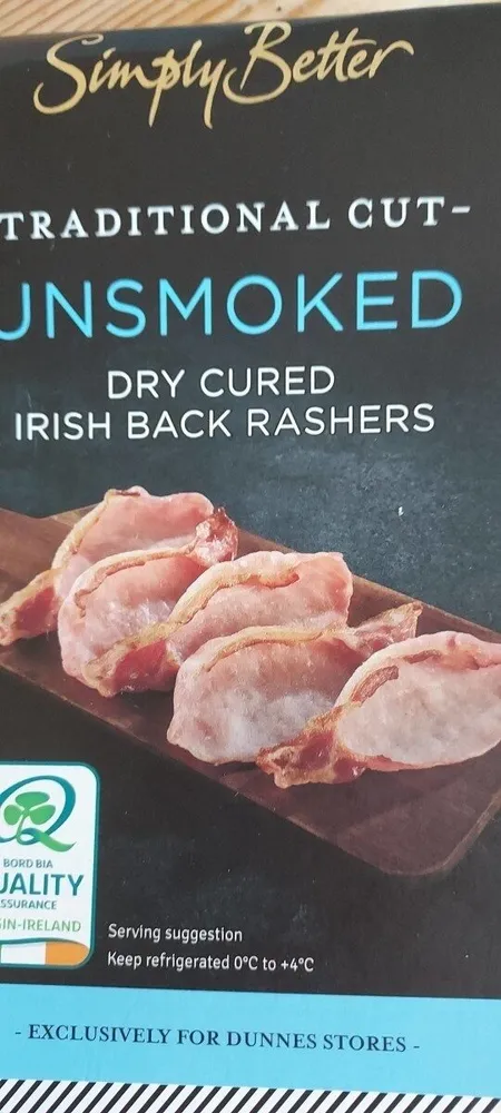 Simply better unsmoked dry cured irish back bacon