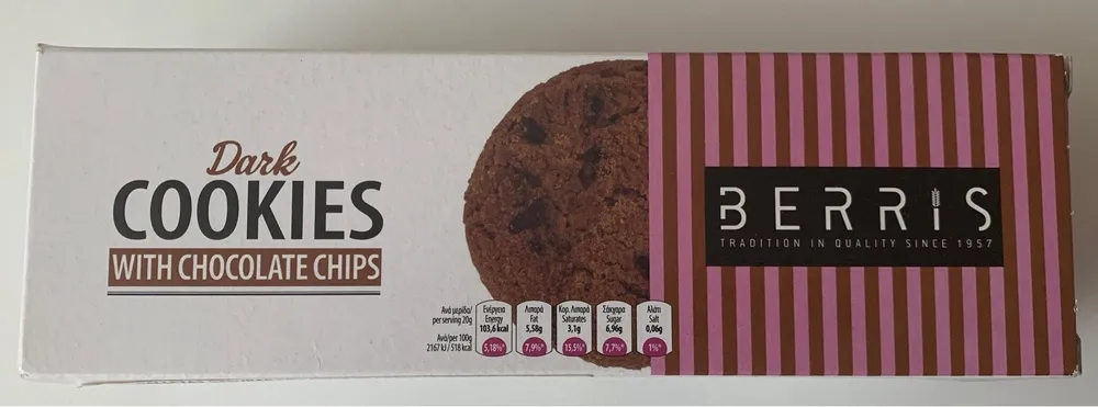 Dark cookies with chocolate chips
