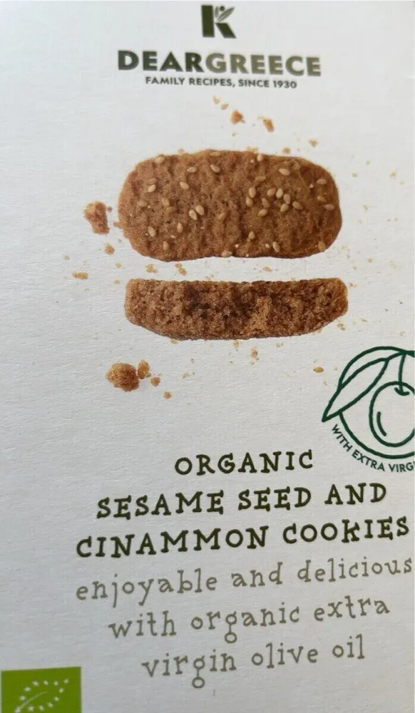 Organic sesame and cinammon cookies