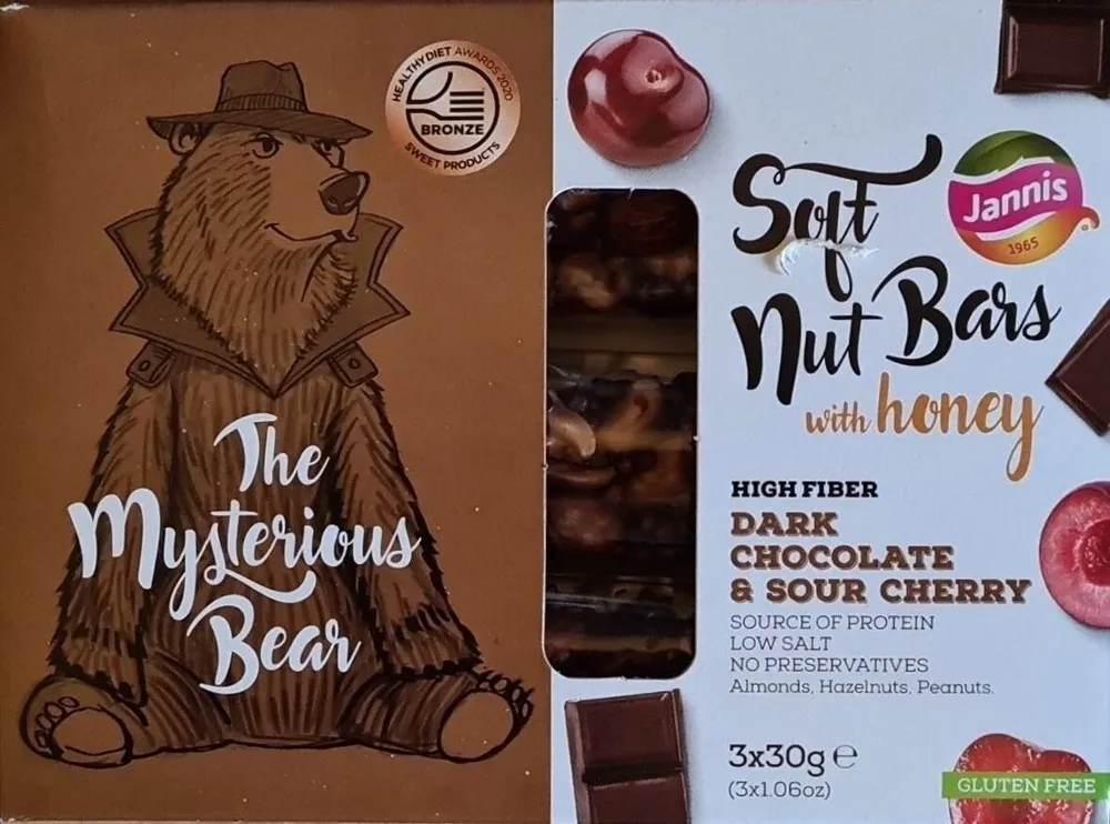 Soft Nut Bars with honey dark chocolate and sour cherry