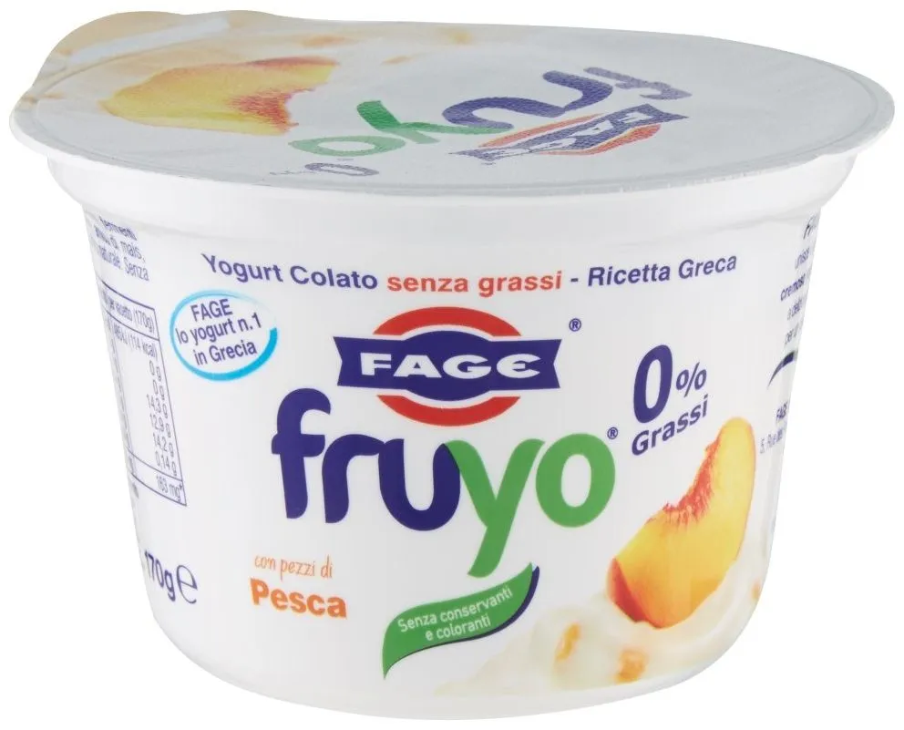 Yogurt colato magro con pezzi di pesca