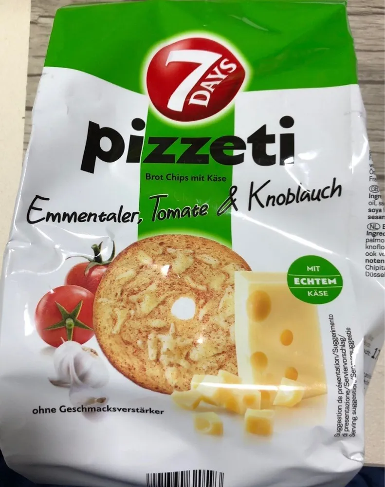 Pizzeti, Emmentaler, Tomate, Knoblauch
