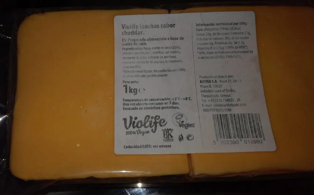 Violife lonchas sabor cheddar