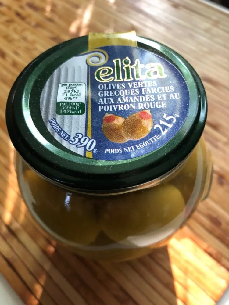 Olives Vertes Grecques farcies aux Amandes et au Poivron Rouge