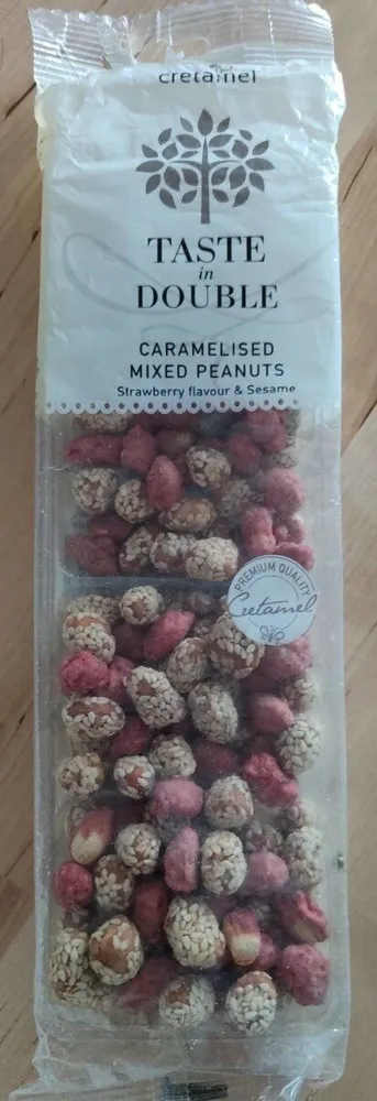 Caramelised mixed peanuts strawberry flavour and sesame