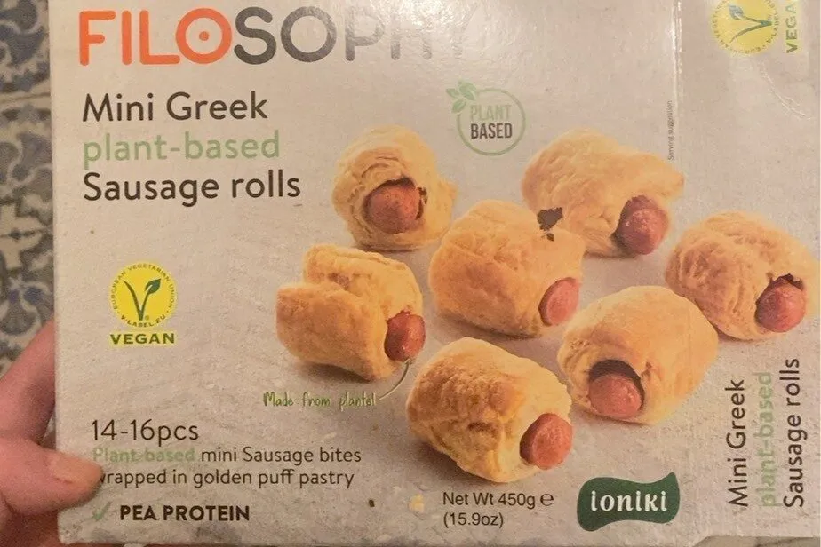 Mini greek plant based sausage rolls