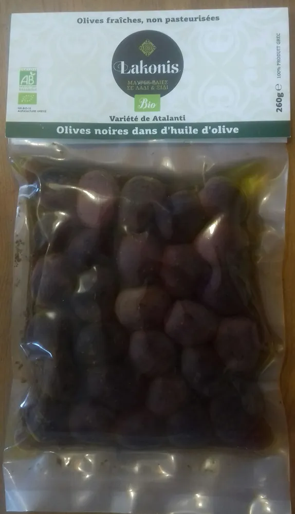 Olives noires dans l'huile d'olive, fraîches, non pasteurisées