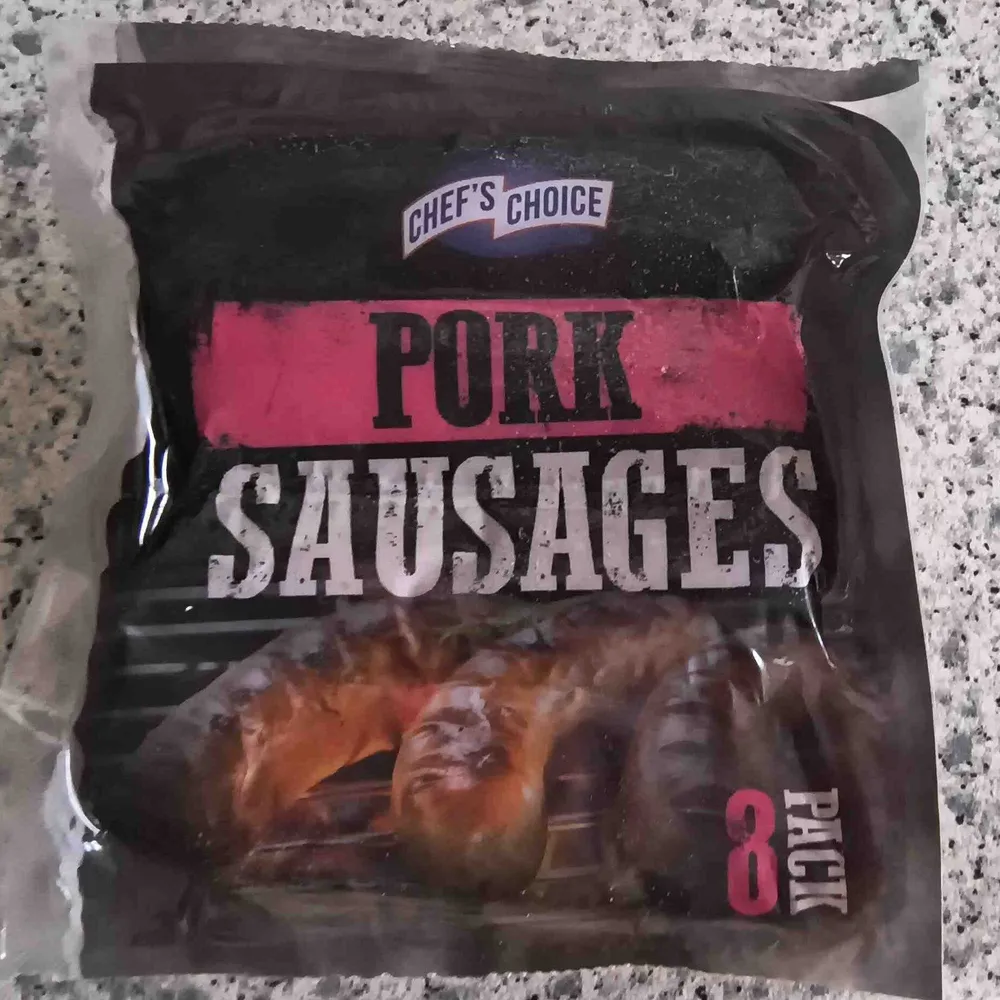 Pork sausages processed