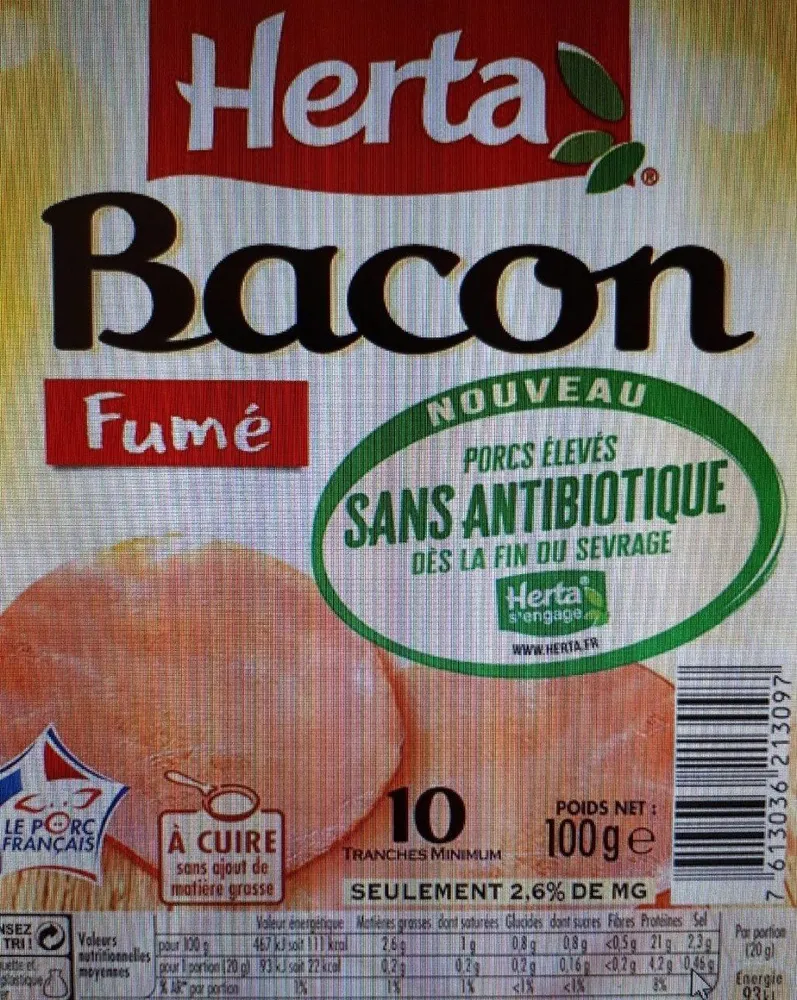 Bacon fumé sans antibiotiques