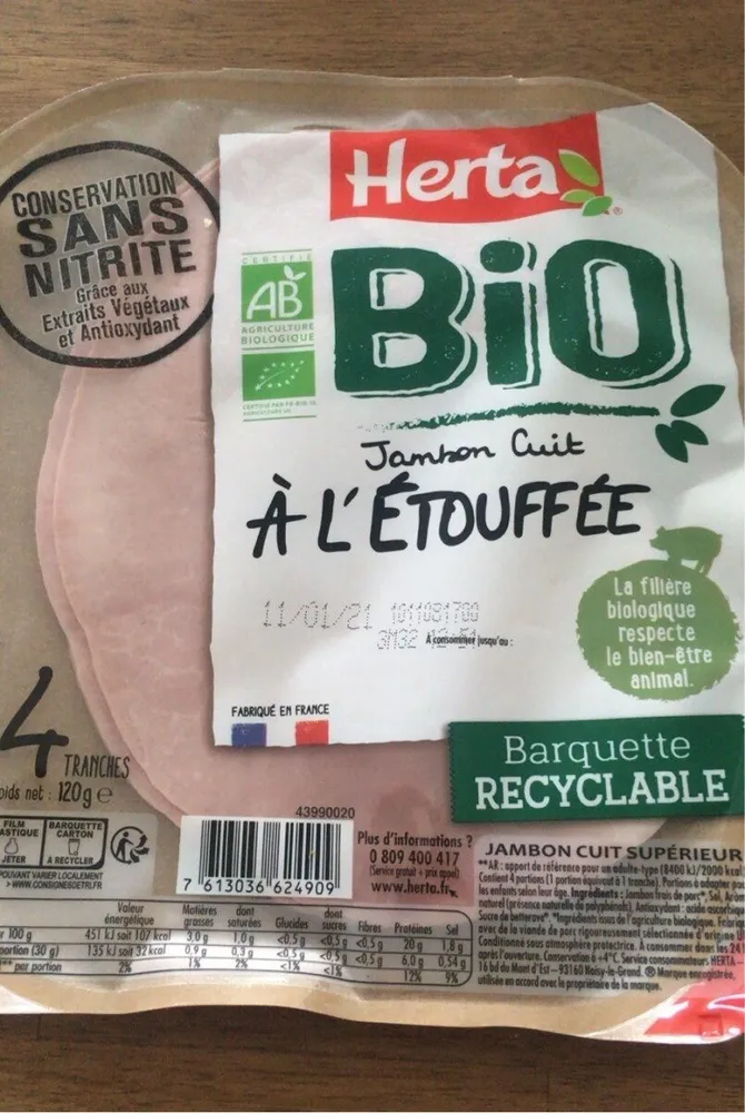 Jambon cuit à l’étouffée sans nitrite bio