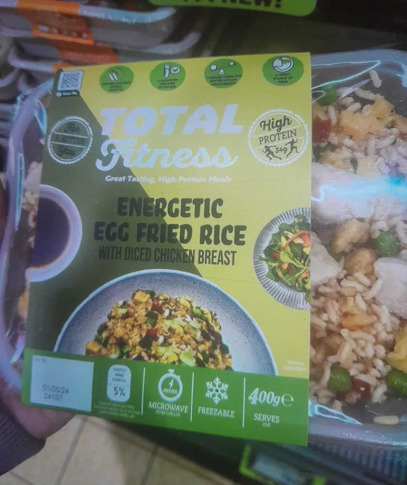 energetic egg fried rice with diced chicken breast
