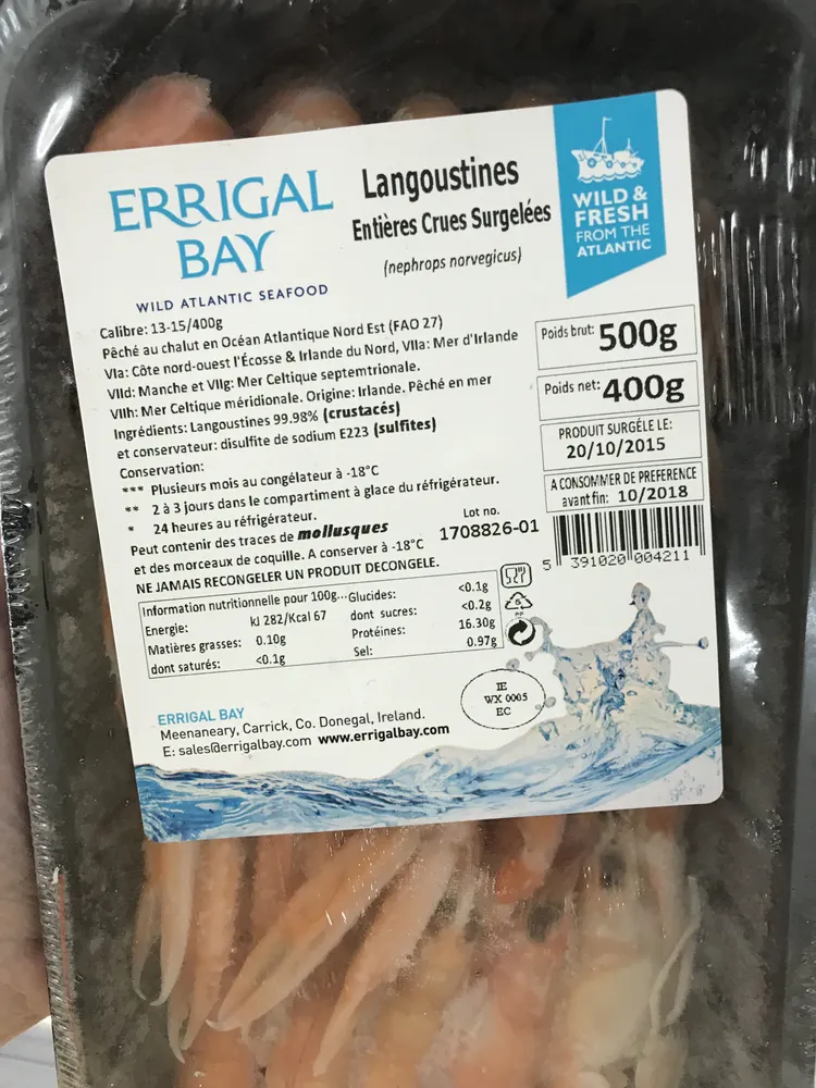 Langoustines entières crues surgelées