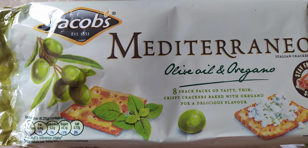 Jacob's mediterraneo bread crackers olive oil and oregano