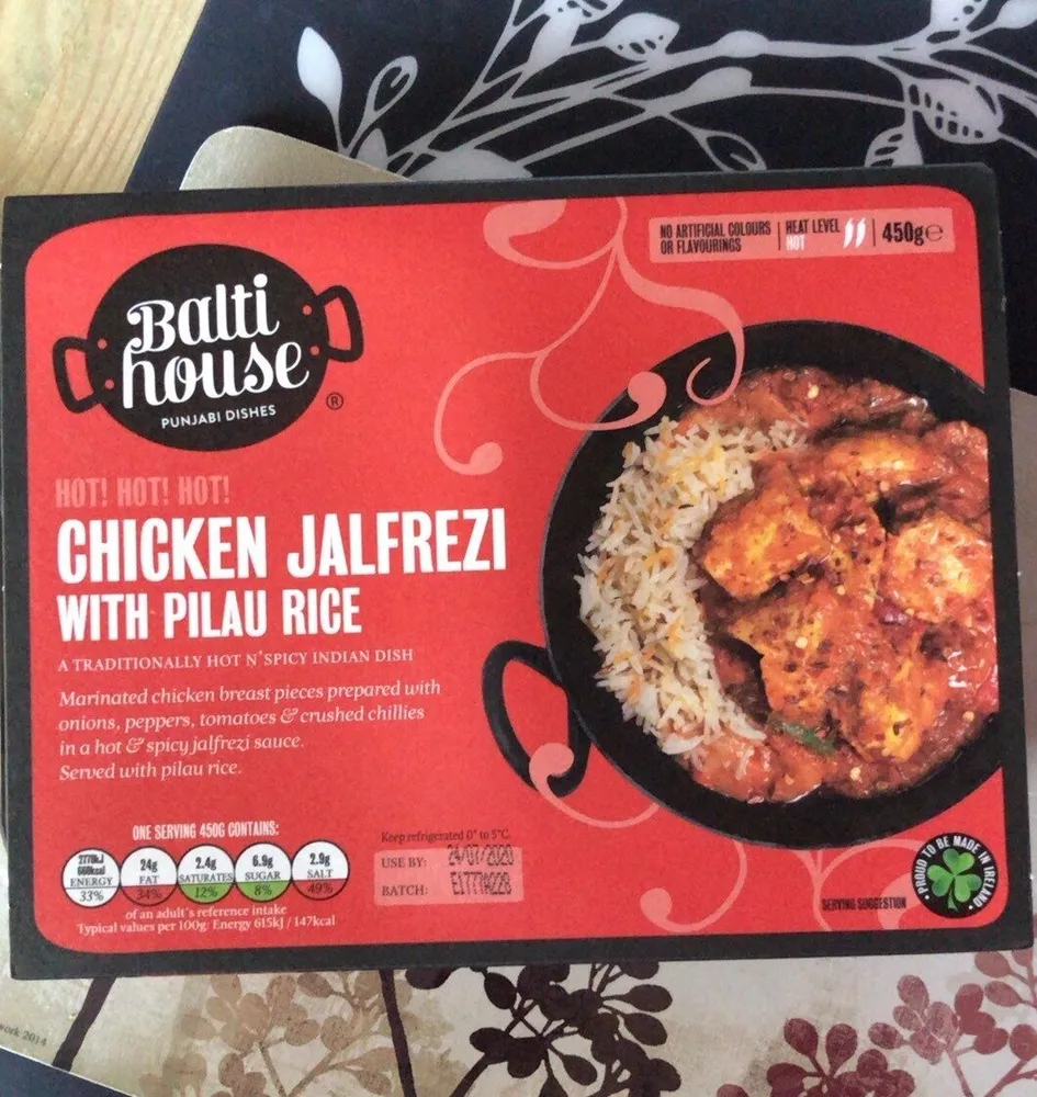 Chicken jalfrezi with pillay rice