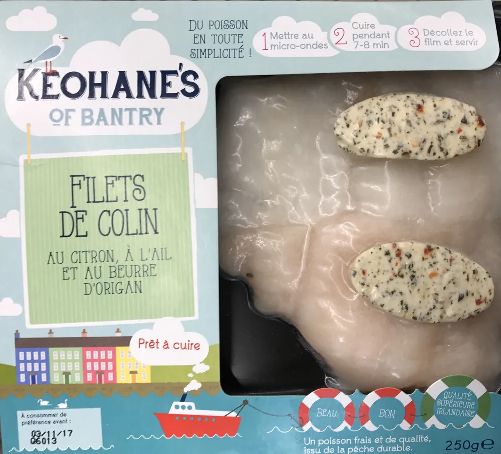 Filets de Colin au citron, à l'ail et au beurre d'Origan
