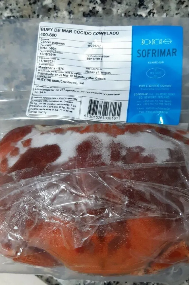 Buey de mar cocido congelado