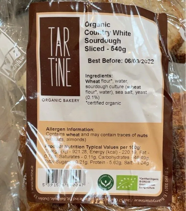 Organic Country White Sourdough Sliced