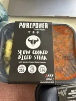 Slow Cooked Diced Steak with Spinach Coated Baby Potatoes