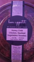 Honey chilli chicken sautéed vegetables noodles