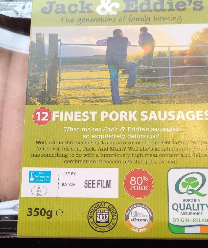 Jack and Eddie's 12 finest pork sausages
