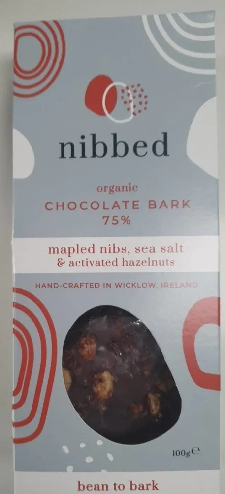 Organic Chocolate Bark Mapled Nibs sea salt and hazelnuts