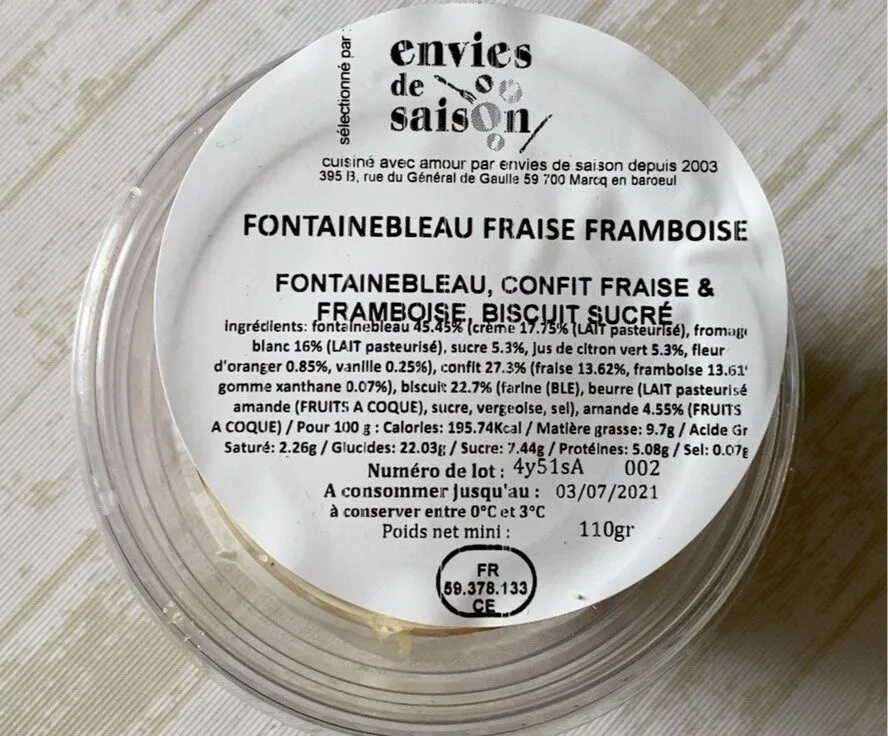 Fontainebleau, confit fraise & framboise, biscuit sucré