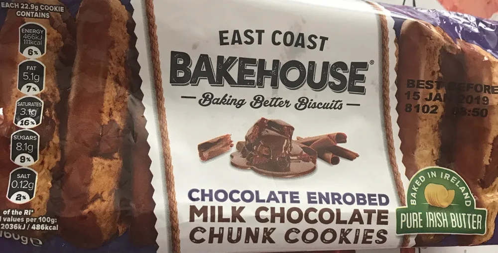 Chocolate enrobed milk chocolate chunk cookies