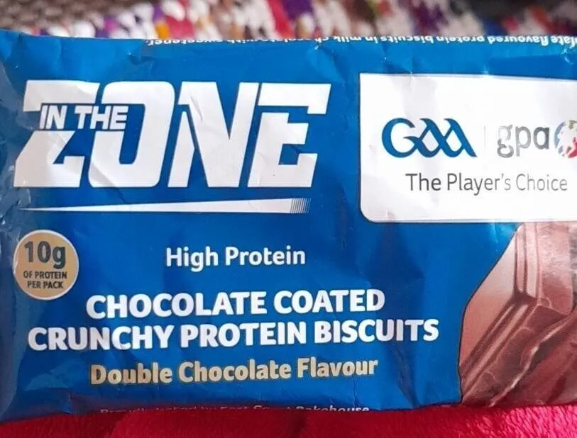 Chocolate coated protein biscuits