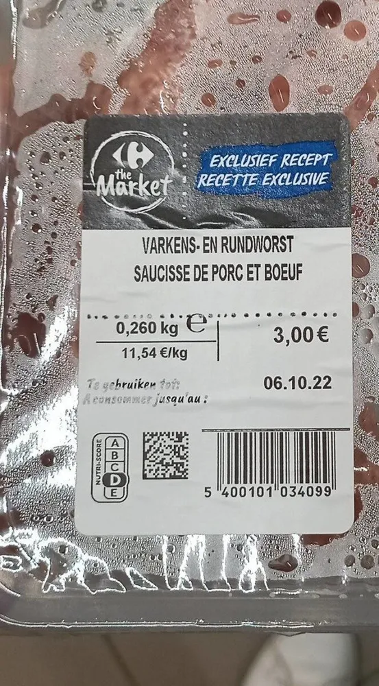 Carrefour The Market Saucisse de Porc et Boeuf