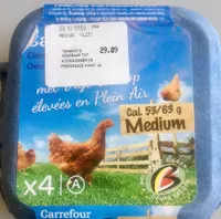Carrefour Oeufs de Poules Élevées en Plein Air Medium 4 Pièces