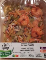 Légumes duo de riz curry jaune et scampis