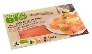 Carrefour Bio Saumon Fumé Norvégien Fumé au Bois de Hêtre 8 Tranches