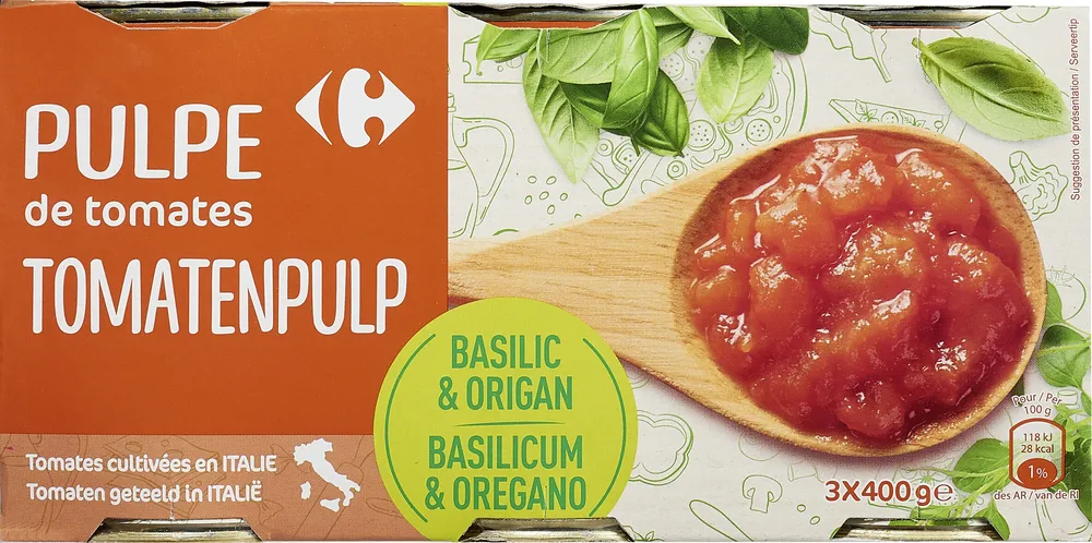 Pulpe de tomates basilic & origan