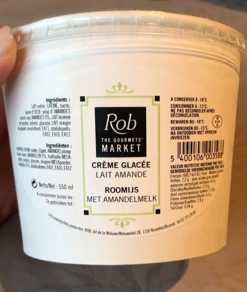 Creme glacée lait amande