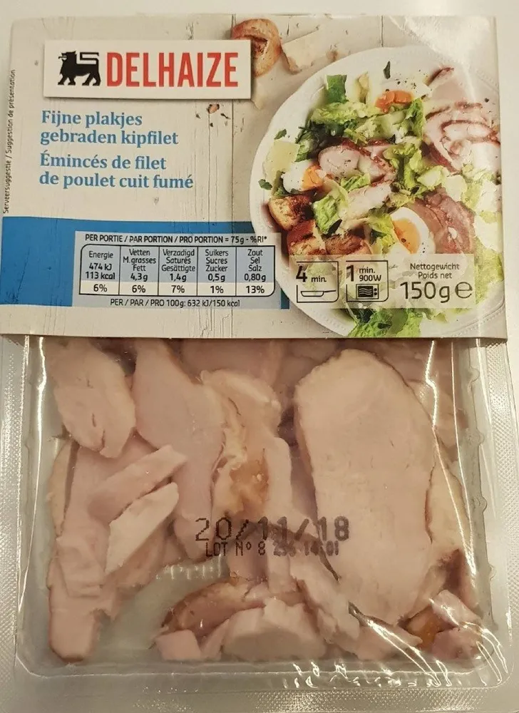 Émincé de filet de poulet cuit fumé
