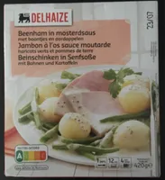 Jambon à l'os sauce moutarde, haricots verts et pommes de terre