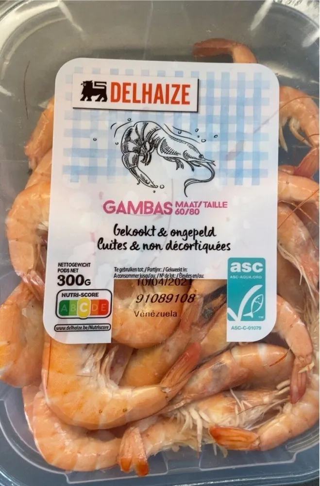 Gambas cuites et non decortiquees
